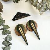 Architectural Leather + Walnut Earring: Naja Walnut Olive