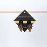 Architectural Laser Cut Birch Stud Earrings: Black Drop Arrow