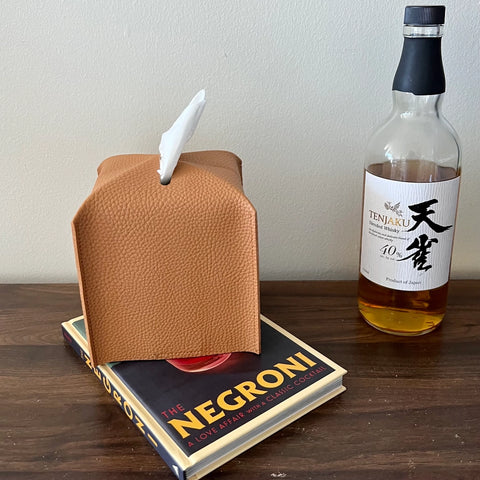 Vegan Leather Caramel Tissue Box Cover