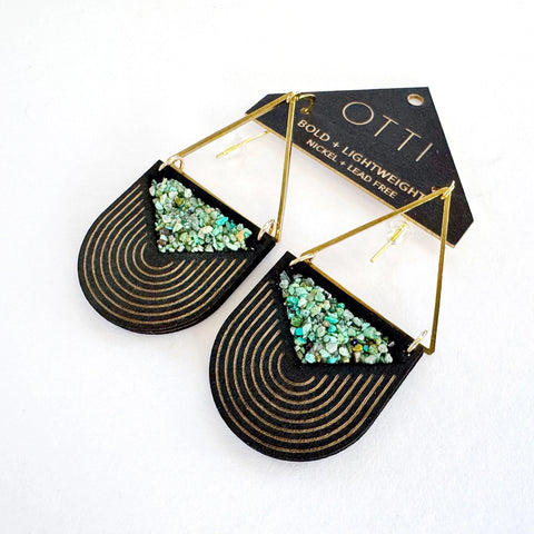 Turquoise Inlay Triangle Earrings: Birch