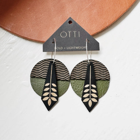 Architectural Leather + Birch Earring: Geo Floral Waves