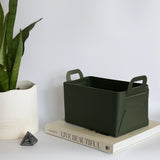 Forest Green Vegan Leather Foldable Storage Basket