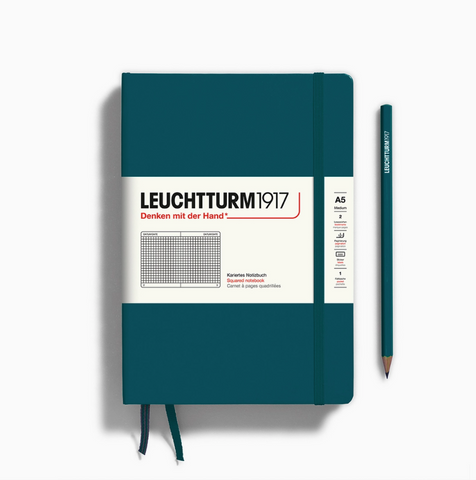 Medium (A5) 5x8" Notebook, Squared in Pacific Green