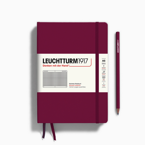 Medium (A5) 5x8" Notebook, Squared in Port Red