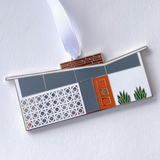 Enamel Midcentury House Ornament - Butterfly Roof