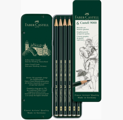 9000 Graphite Art Pencils For Drawing, Tin of 6