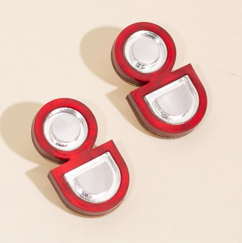 Mona Red & Silver Stud Earrings