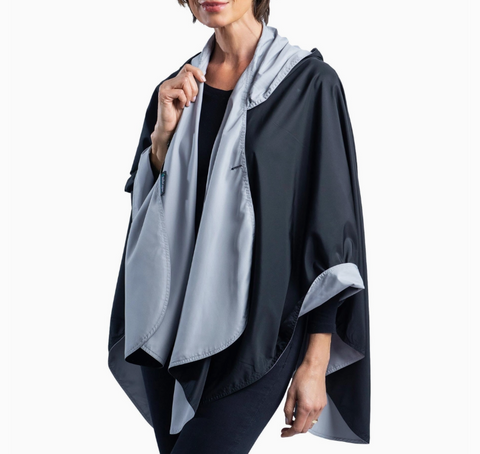Black & Pewter Rainproof Hooded Rain Cape