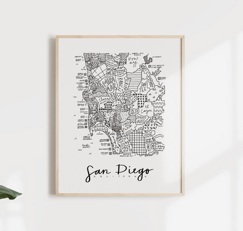 San Diego Neighborhoods Map 8x10 Print