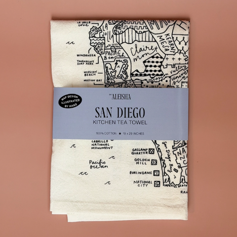 San Diego Neighborhoods Map Tea Towel