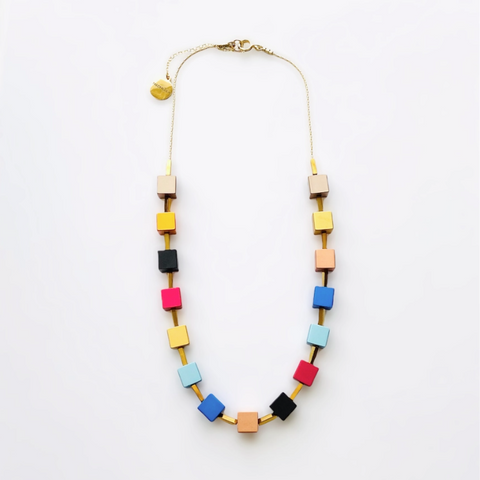 Aluminum Cube Necklace 15"L in Tomato