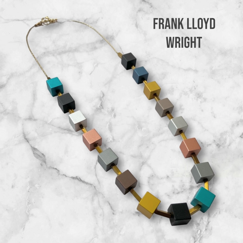 "Frank Lloyd Wright" Aluminum Cube Necklace 15"L