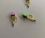 Aluminum Circle & Bar Earrings in Plum