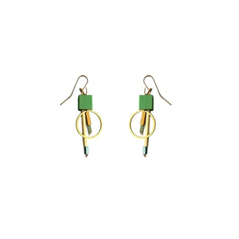 Aluminum Circle & Bar Earrings in Spearmint
