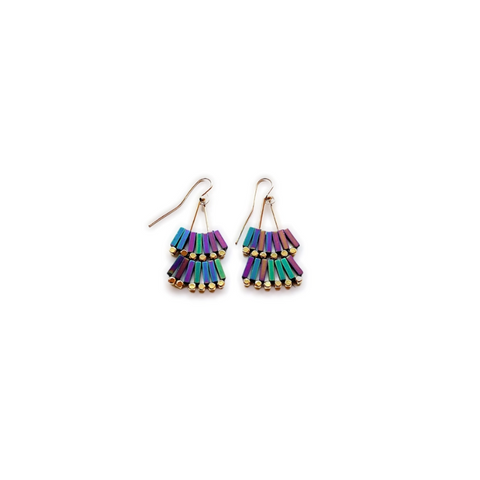 Fan Earrings in Peacock