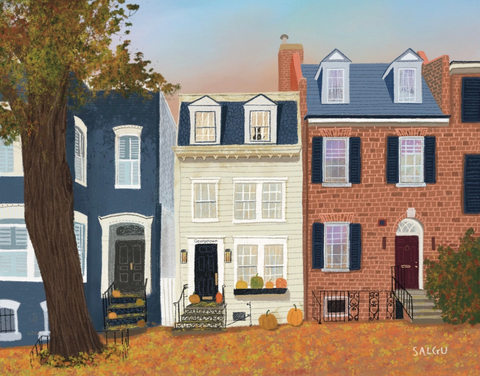 Georgetown Rowhouses in Fall Postcard