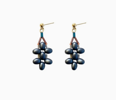 Balloon French Glass Earrings in Navy