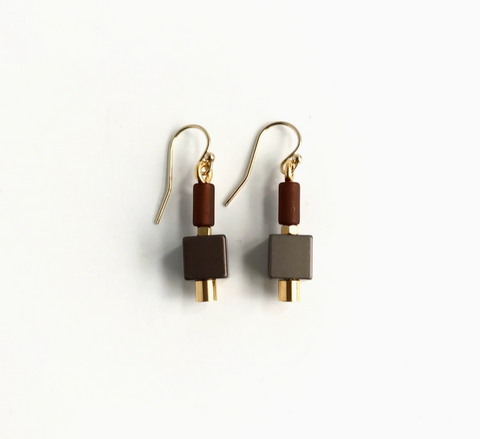 Aluminum Cube Earrings in Espresso