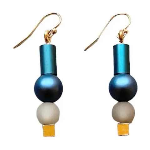 Aluminum Tube Earrings in Denim
