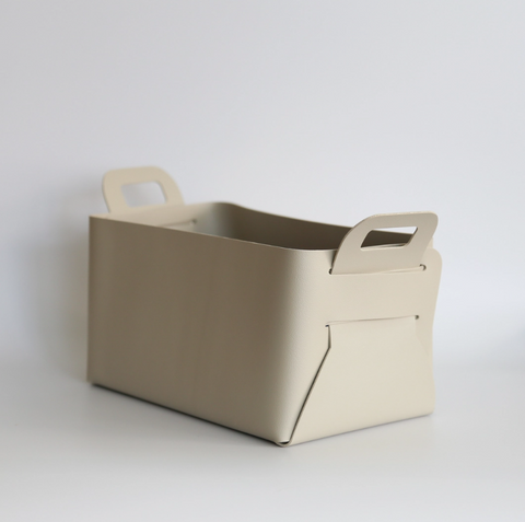 Vegan Leather Storage Basket in Oatmeal