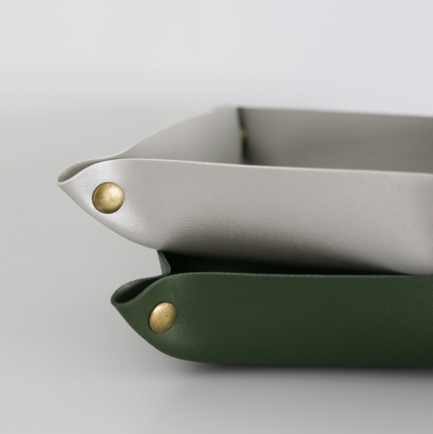 Small Vegan Leather Tray in Forest Green