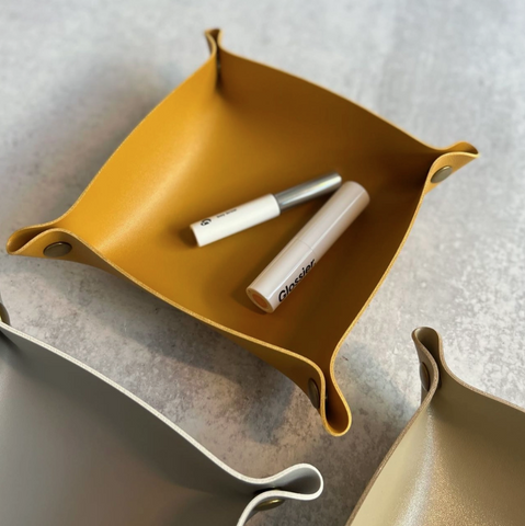 Small Vegan Leather Tray in Mango
