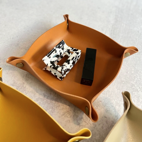 Small Vegan Leather Tray in Tangerine