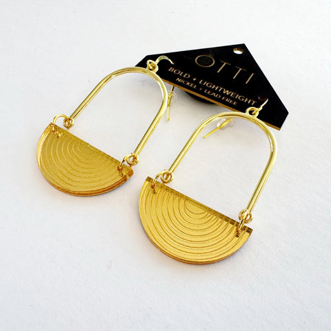 Modern Architectural Half Moon Lightweight Earrings: Gold