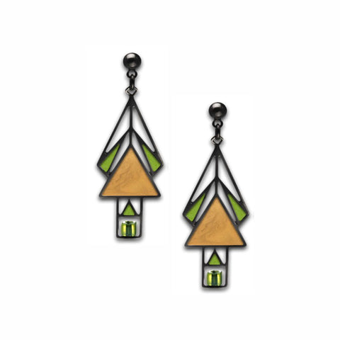 Marion Mahony Stained Glass Window Gold/ Green Earrings