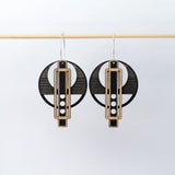 Architectural Lightweight Leather+Birch Earring: Wright Black