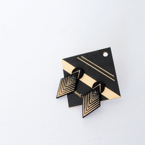 Architectural Laser Cut Birch Stud Earrings: Black Drop Arrow