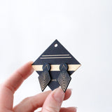 Architectural Laser Cut Birch Stud Earrings: Black Drop Arrow